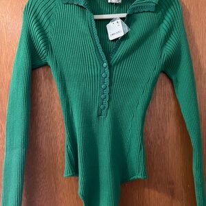 Green Ribbed Long Sleeve Top